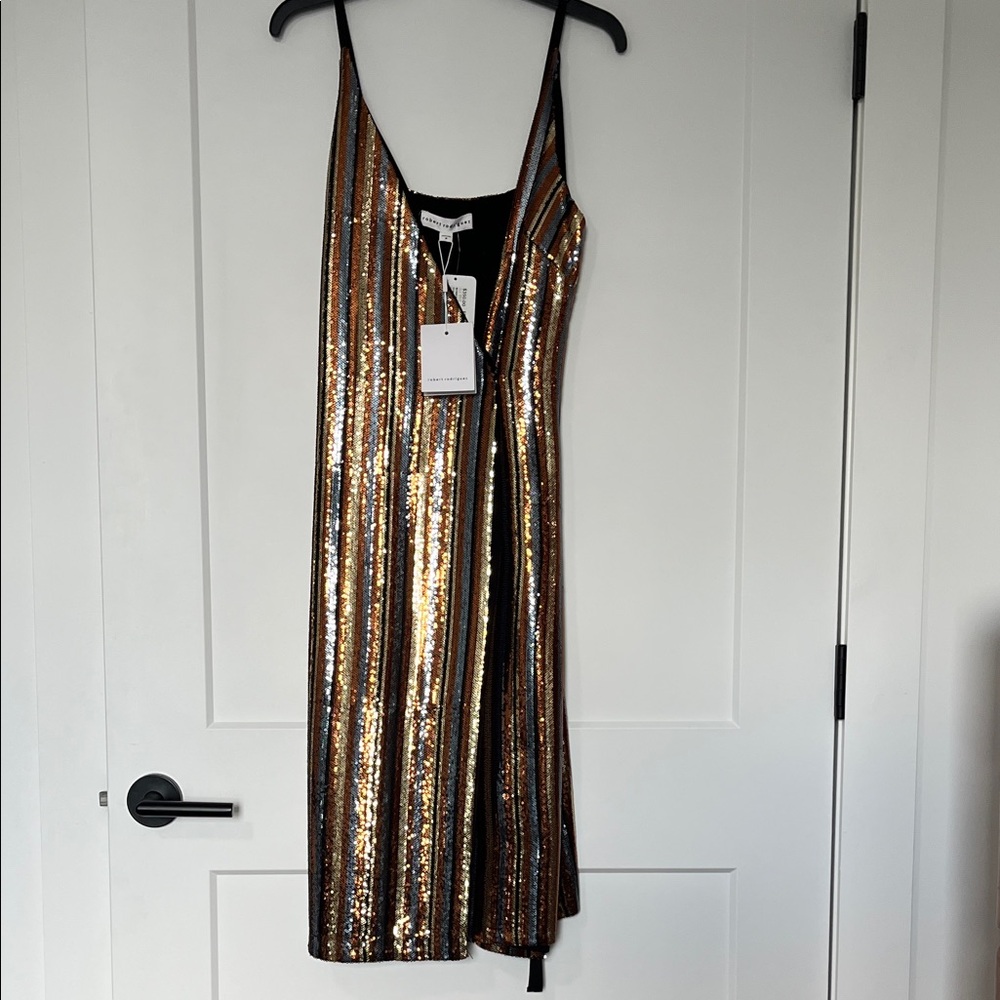Robert Rodriguez Sequin Striped Slip Dress Sz M NWT $695